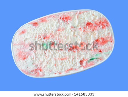 surface of ice cream box isolated on blue background