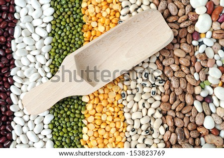 mix of bean and pea with empty scoop for decoration
