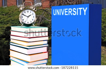education concept: books in university library (blurred background)