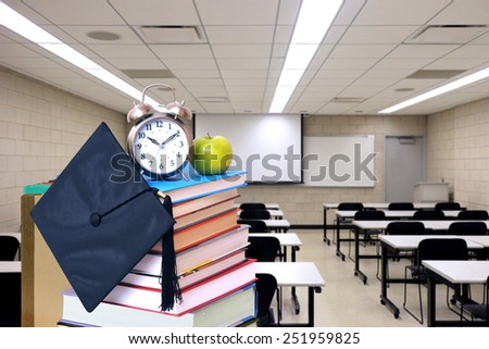 book stack and class room for back to school concept