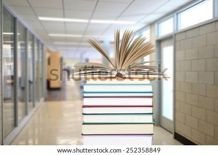 book stack and class room for back to school concept