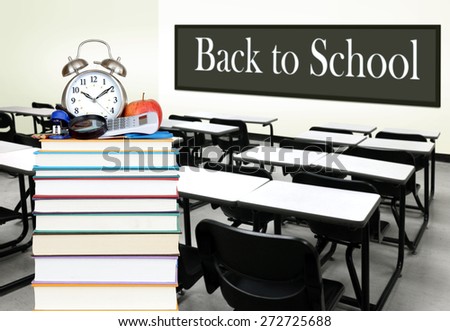 Education concept with book and empty classroom