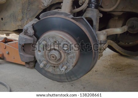 brake disk and Used Car Break detail with tire removed