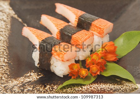 sushi,japanese food  display on dish ,in white background