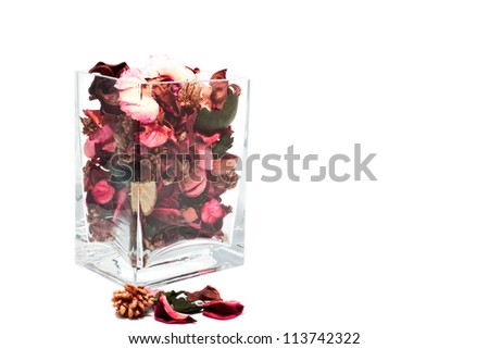 flower sachet in Glass jar on white background