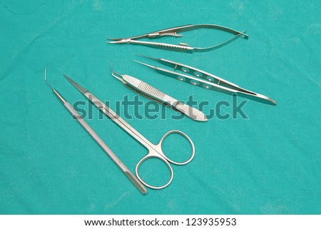 Eye surgery set ,set of surgical instrument on sterile table