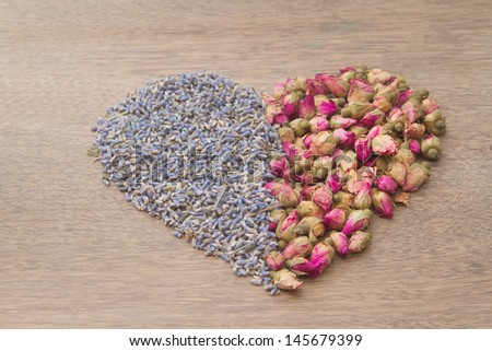 Flower tea rose buds and Lavender went in shape of heart