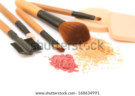 Make-up brush set and facial  powder isolated