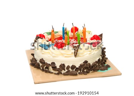 Birthday cake with  candles on a plate