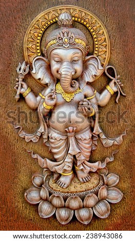 The Indian God Ganesha made from clay in low relief carving