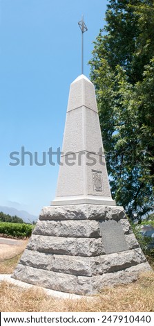 Monument in Paarl in the Western Cape Province of South Africa commemorating the arrival of the Du Preez family with the Huguenots in 1688