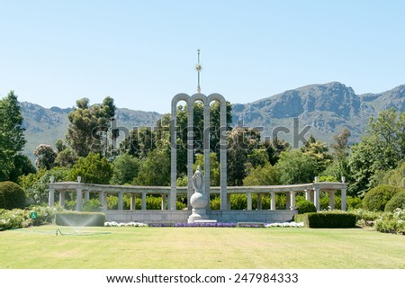 Huguenot monument in Franschoek in the Western Cape Province of South Africa commemorating the arrival of the French Huguenots in the 17th century
