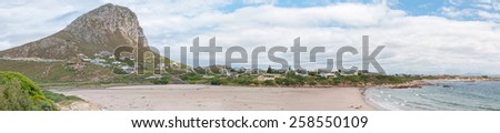 ROOI ELS, SOUTH AFRICA - DECEMBER 23, 2014: Panorama of Rooi Els town and beach between Gordons Bay and Kleinmond, South Africa. It is a popular vacation spot for anglers