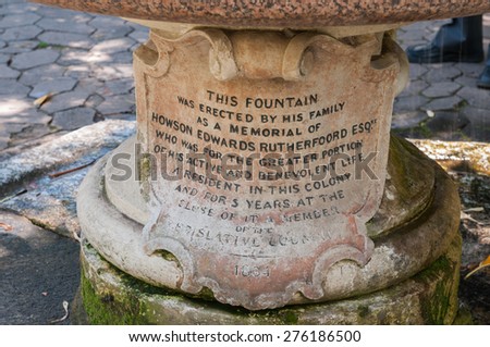 CAPE TOWN, SOUTH AFRICA - DECEMBER 18, 2014:  Memorial fountain in the Company Garden. The garden takes its name from the Dutch East India Company who first started the garden in 1652