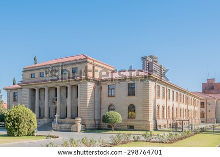 BLOEMFONTEIN, SOUTH AFRICA - JULY 19, 2015: The Court of Appeal in Bloemfontein, South Africa, was completed in 1929. The Provincial Government Building is in the back