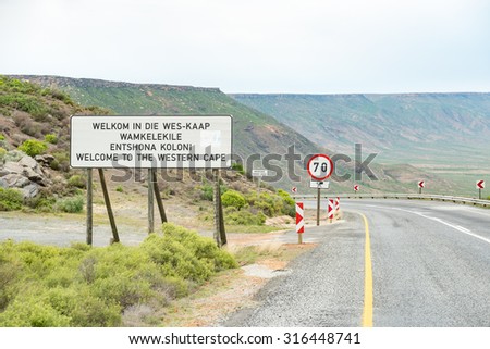 VANRHYNS PASS, SOUTH AFRICA - AUGUST 12, 2015: The border between the Northern Cape and Western Cape Provinces on the Vanrhyns Pass between Nieuwoudtville and Vanrhynsdorp