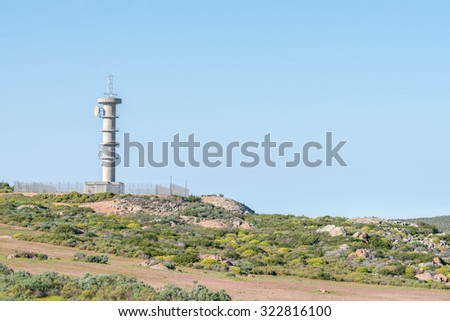 KHARKAMS, SOUTH AFRICA - AUGUST 9, 2015: A microwave telecommunications relay tower in the Northern Cape Province