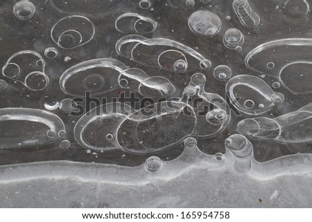 Frozen stream with air bubbles
