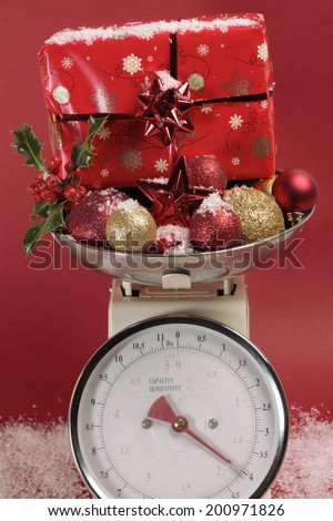 Christmas decorations on weight scale