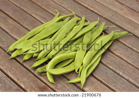 Runner beans on garden table