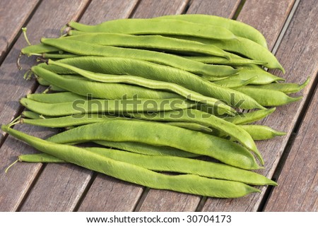 Runner beans on garden table