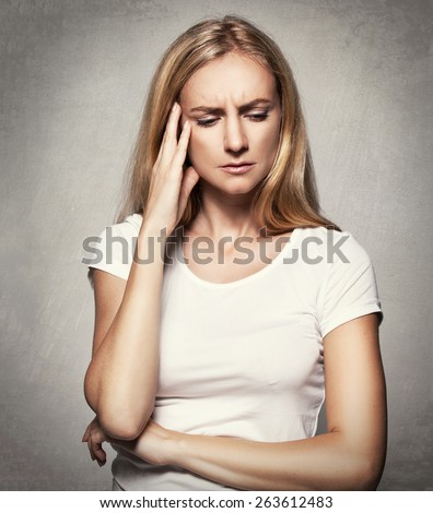 Upset woman. Sad female. Headache. Problems
