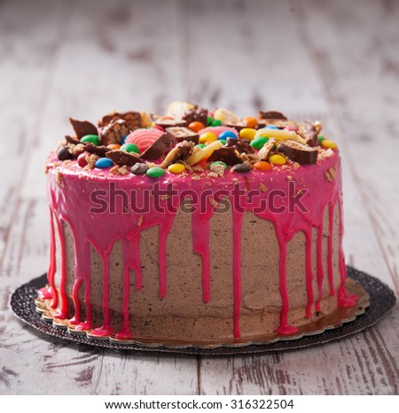 Beautiful big pink cake. Birthday cake