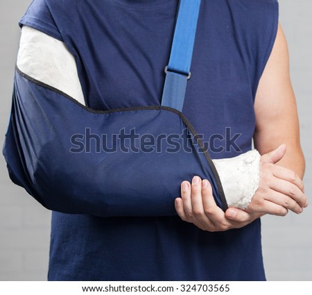 Man with a plaster. Broken arm, shoulder. Injury