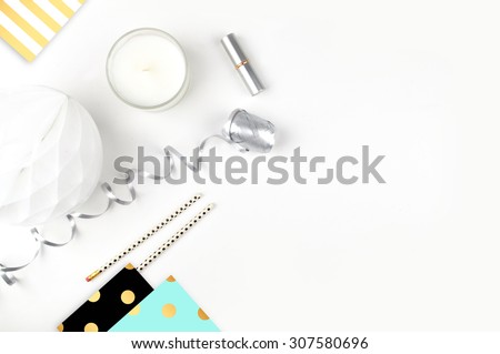 white background table, view table mockup, accessories modern,