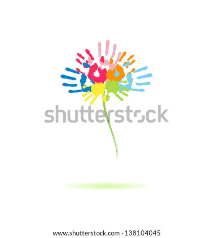 Colorful flower of the handprints of parents and children Colorful flower of the handprints of parents and children