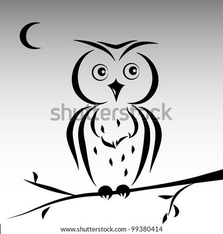 cute ink owl - stock vector