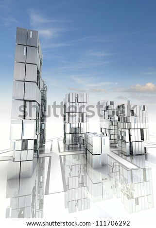 new modern business skyscraper city design concept in perspective view  with sky background design rendering illustration