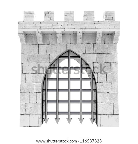 isolated closed medieval gate with steel lattice down illustration isolated closed medieval gate with steel lattice down illustration