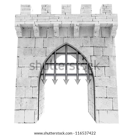 isolated medieval gate with steel lattice opening illustration isolated medieval gate with steel lattice opening illustration