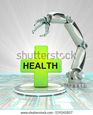 robotic hand creation in futuristic health care industry render illustration
