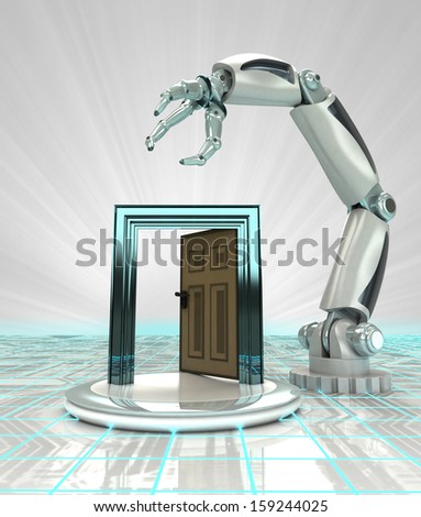 open way to cybernetic robotic hand automatic technologies render illustration