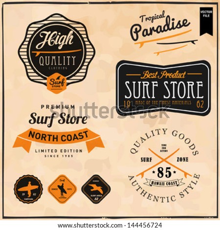 Set of Summer Surfing Design Tropical vector set Hand drawing silhouette T-shirt Printing Badge Applique Label Set of Summer Surfing Design Tropical vector set Hand drawing silhouette T-shirt Printing Badge Applique Label