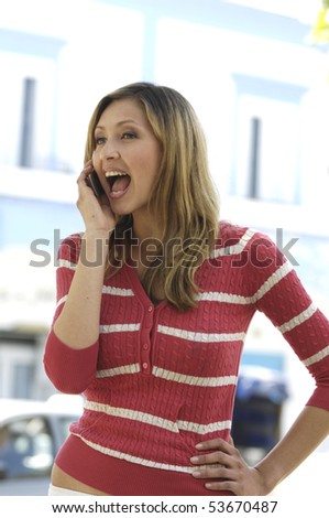 happy woman talking with mobile