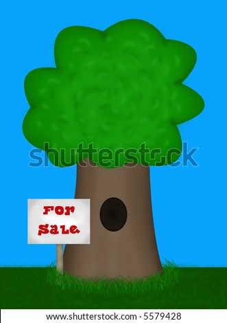 stock photo : Real estate illustration showing a cartoon type tree with an 