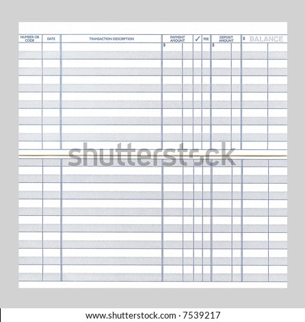 blank checkbook register. A lank checkbook register