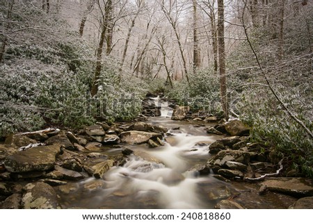 Small waterfall along with Chimney top trail at Smoky mountain, Tennessee, USA in winter time.