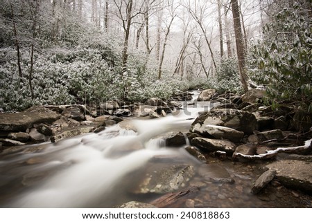Small waterfall along with Chimney top trail at Smoky mountain, Tennessee, USA in winter time.