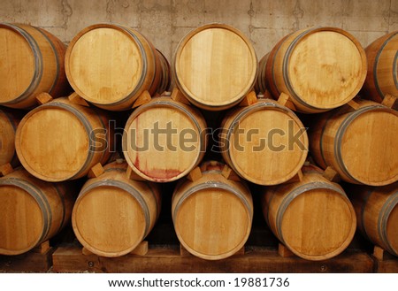 barrels of wine in storage