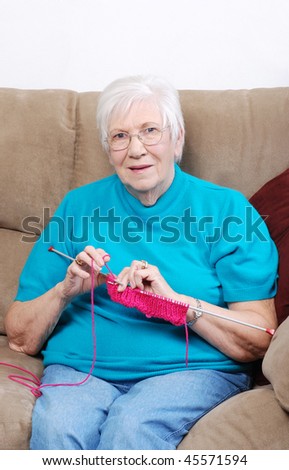happy senior knitting