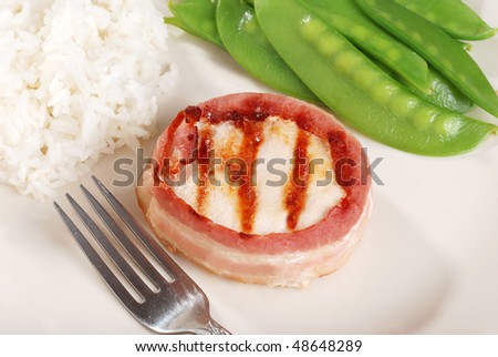 bacon wrapped chicken with fork
