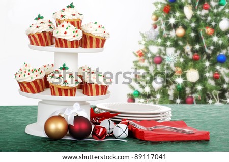 holiday cupcakes with decorations