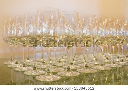 Empty wine glasses. On the tasting table.