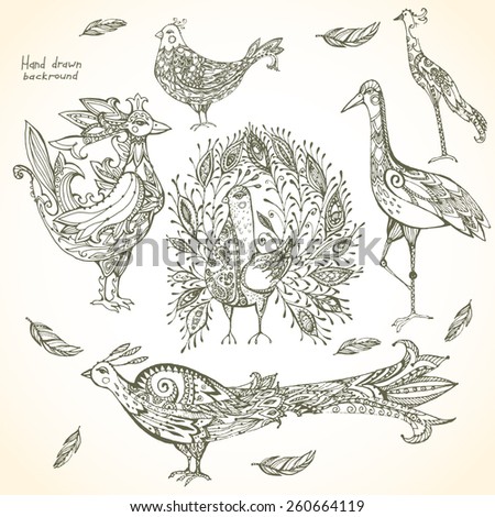 Set of decorative tribal birds Set of decorative tribal birds