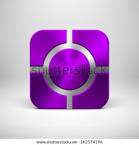 Abstract Technology App Icon, Button Template With Purple (Violet) Metal Texture (Chrome, Silver ...