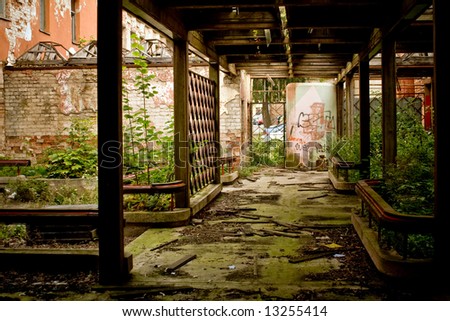 Ruins of old cafe, desolation, despondency and dirt